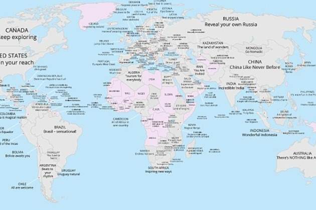 Pogledajte mapu koja otkriva slogane zemalja širom sveta